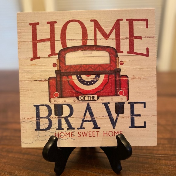 Home Of The Brave Wood Wall Sign & Vintage Style American Flag Wood Wall Sign - Picture 5 of 16